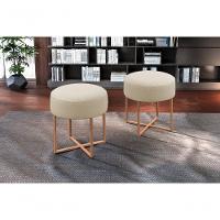 Puff Banqueta Otávio Luxo Base Bronze Castellar Móbile Veludo Bege Claro - 4