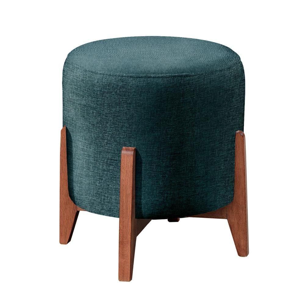 Puff Banqueta Thor Luxo Madeira Maciça Castellar Móbile Linho Azul - 1