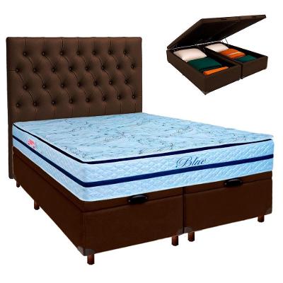 Kit Cama Box Bau + Cabeceira + Colchão Queen Molas Ensacadas - Blue - Paropas