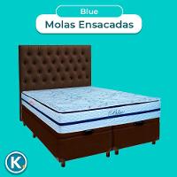 Kit Cama Box Bau + Cabeceira + Colchão Queen Molas Ensacadas - Blue - Paropas