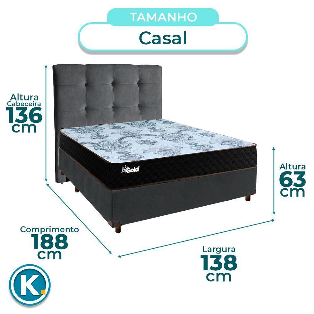 Kit Cama Box + Cabeceira + Colchão Casal Molas Ensacadas - Life Gold - Paropas - 3