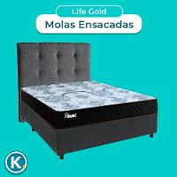 Kit Cama Box + Cabeceira + Colchão Casal Molas Ensacadas - Life Gold - Paropas