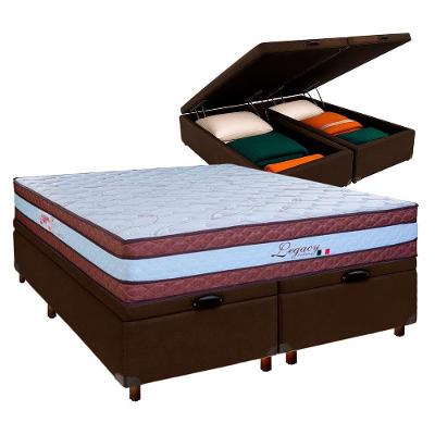 Cama Box Bau Blindado Queen + Colchão Molas Ensacadas Legaccy Paropas