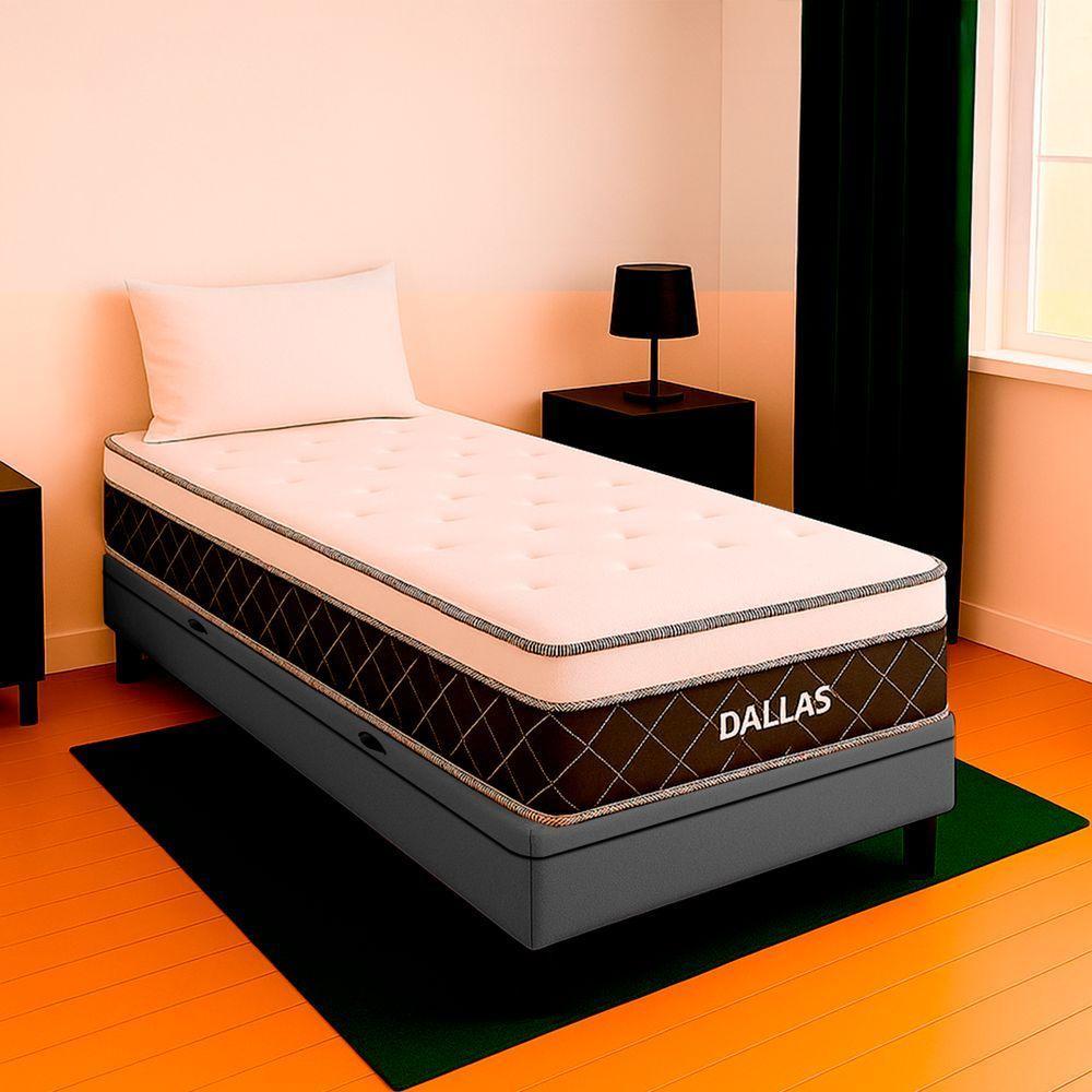 Cama Box Baú Solteiro Cinza E Colchão Dallas Molas Vstore - 1