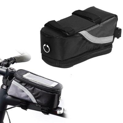 Bolsa Case Porta Celular Suporte Guidão Tela Touch Compacto Zíper Saída Fone Ouvido Ciclistas Cinza