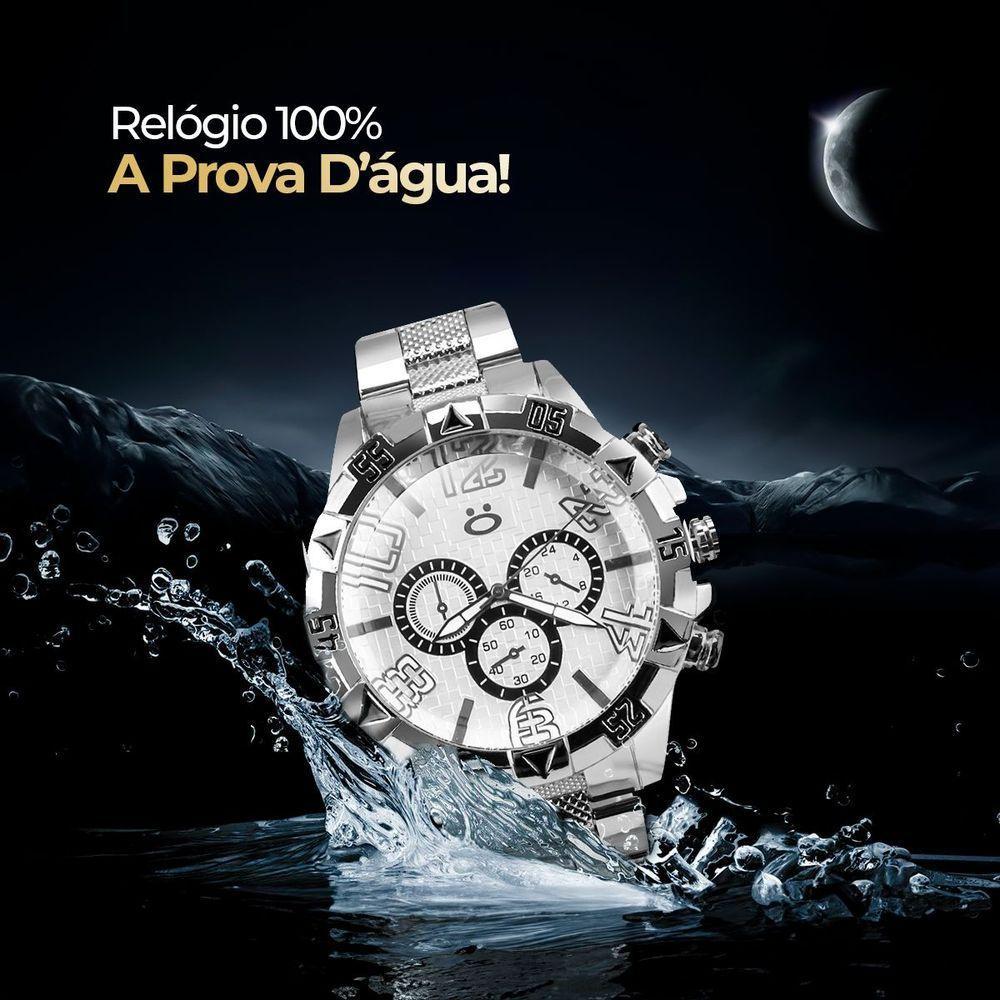 Relogio Aço Inox Prova Dagua + Corrente + Pulseira + Caixa - 6