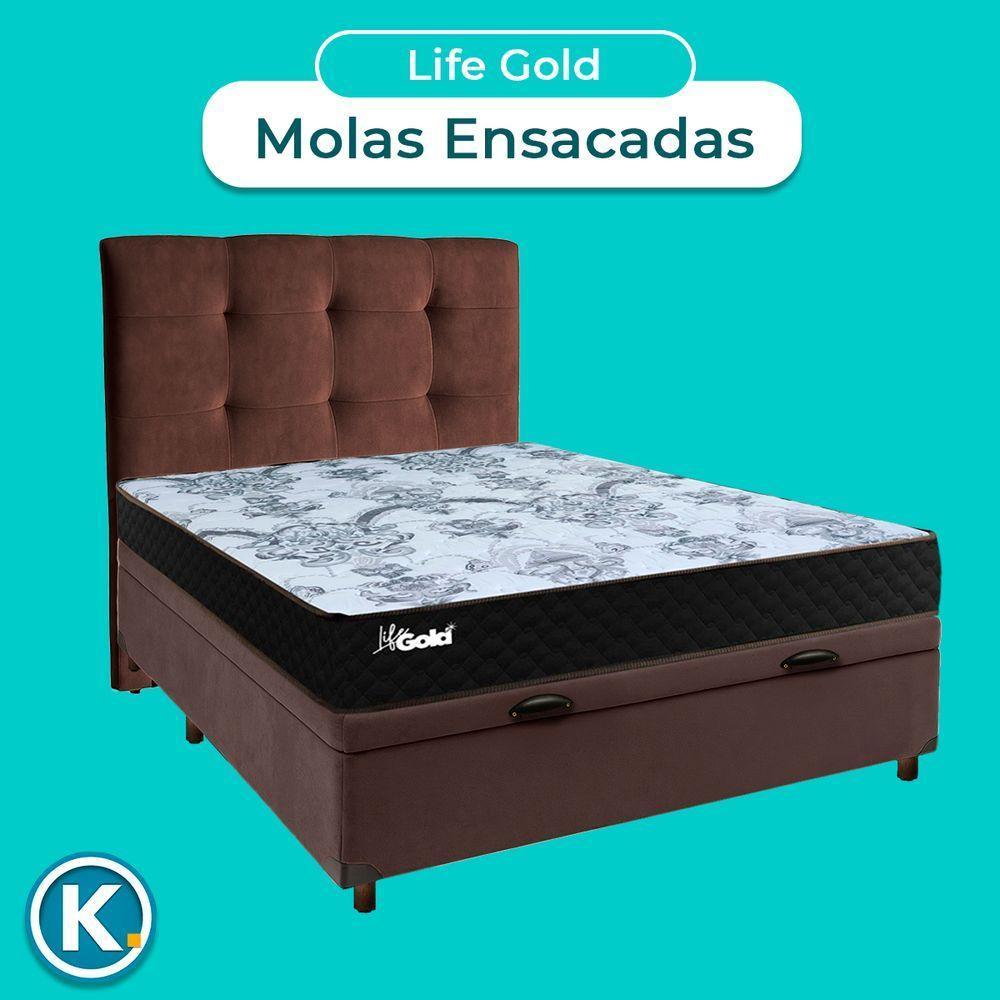Kit Cama Box Bau + Cabeceira + Colchão Casal Molas Ensacadas - Life Gold - Paropas - 4