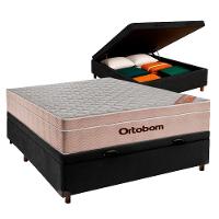 Cama Box Bau Preto Casal + Colchão Molas Ensacadas Airtech Ortobom - 1
