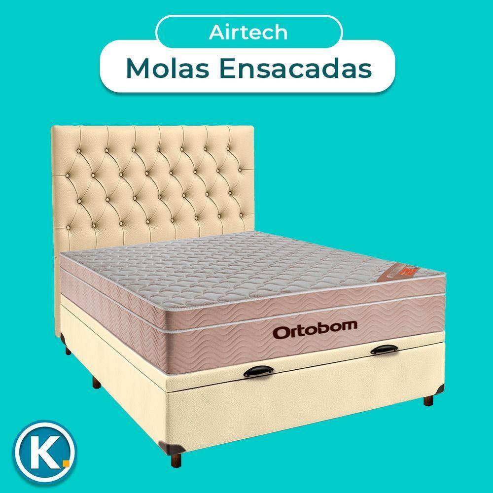 Cama Box Bau + Colchão Casal Ortobom Molas Ensacadas Airtech + Cabeceira Estofada - 4