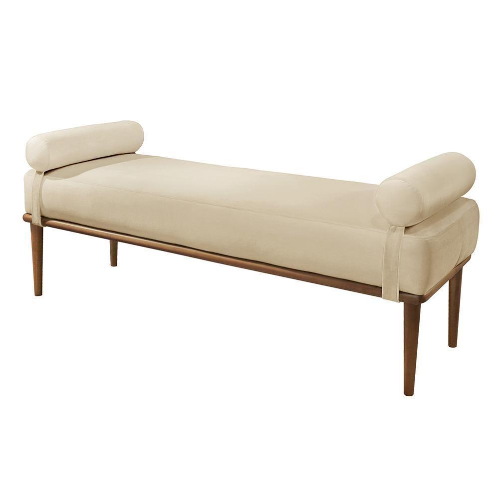 Recamier Banco Berlim Luxo Madeira Maciça Castellar Móbile Veludo Bege Claro Veludo Bege Claro - 1