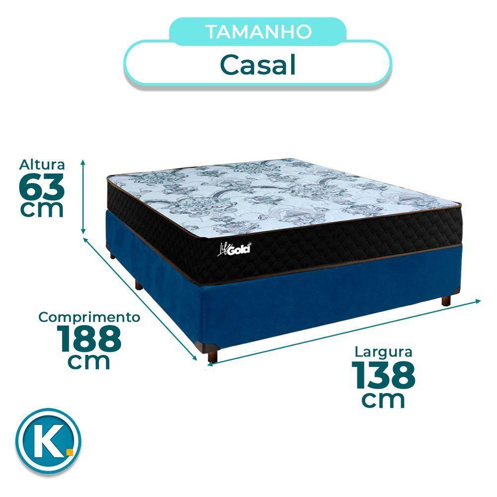 Conjunto Cama Box Azul Casal + Colchão Molas Ensacadas Life Gold Paropas - 3