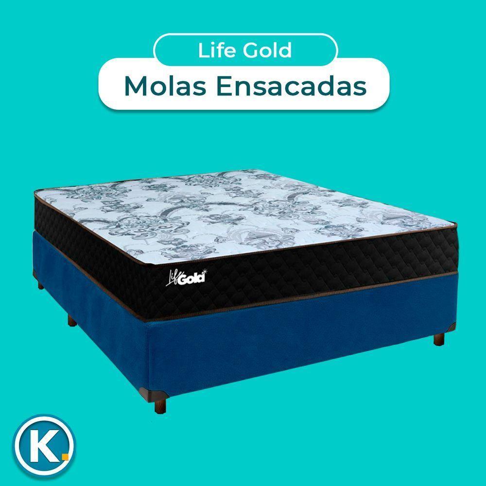 Conjunto Cama Box Azul Casal + Colchão Molas Ensacadas Life Gold Paropas - 4