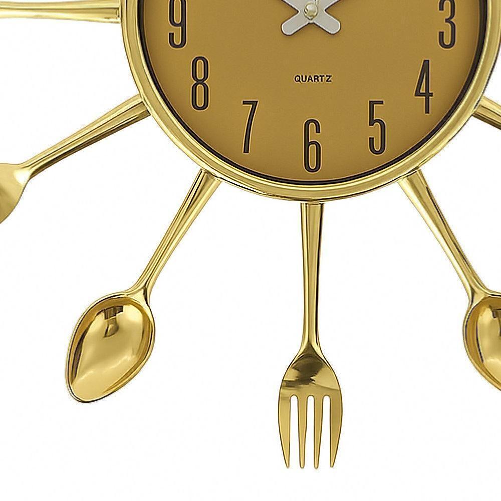 Relógio Parede Decorativo Cozinha Estilo Retrô Talheres Design Elegante Moderno Dourado Luxo - 4