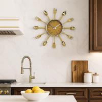 Relógio Parede Decorativo Cozinha Estilo Retrô Talheres Design Elegante Moderno Dourado Luxo - 2