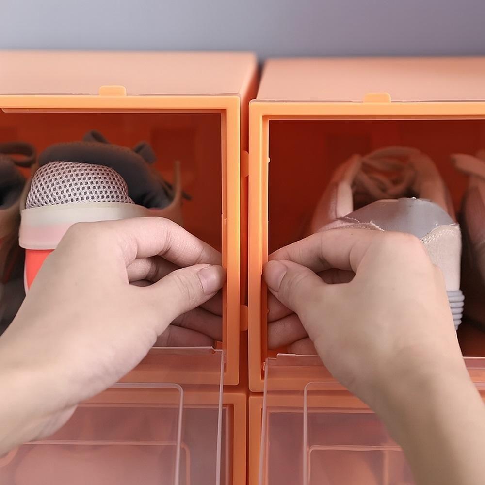Kit Organizador Tênis Sapatos Salto 6 Caixas Empilhável Abertura Frontal Luxo Closet Quarto Compacto Laranja - 5