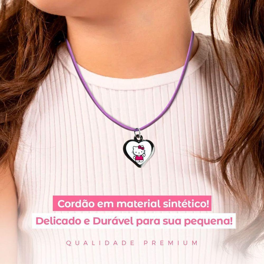 Colar Infantil Menina + Pingente Hello Kitty Premium Preto Rosa Ajustavel Presente Moda Pink Criança - 2