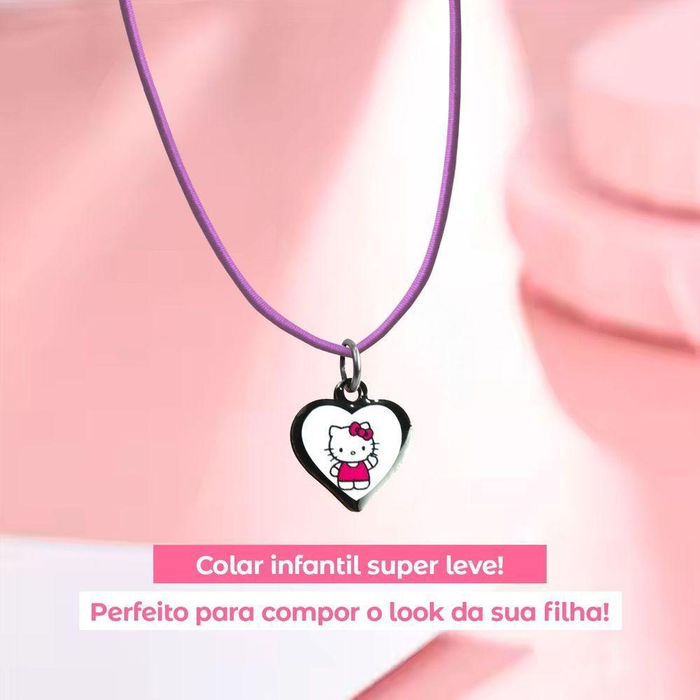 Colar Infantil Menina + Pingente Hello Kitty Premium Preto Rosa Ajustavel Presente Moda Pink Criança - 3