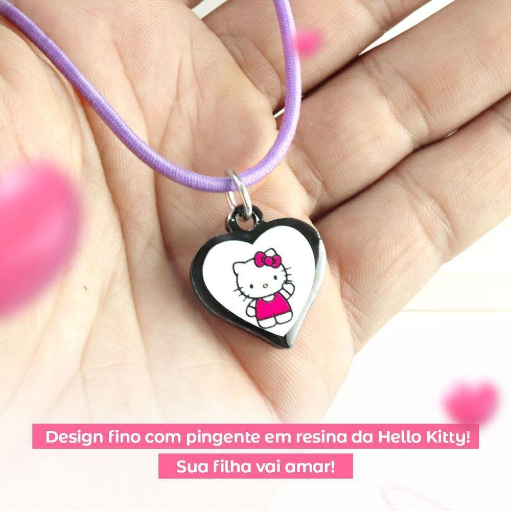 Colar Infantil Menina + Pingente Hello Kitty Premium Preto Rosa Ajustavel Presente Moda Pink Criança - 4