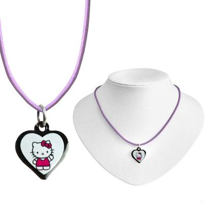 Colar Infantil Menina + Pingente Hello Kitty Premium Preto Rosa Ajustavel Presente Moda Pink Criança