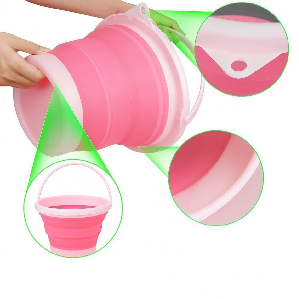 Balde Multiuso Retrátil Flexível Limpeza Doméstico Capacidade 10l Compacto Silicone Rosa - 4