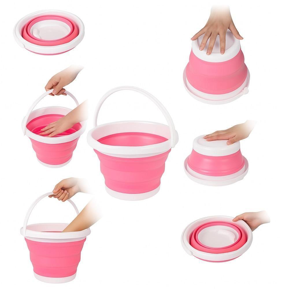 Balde Multiuso Retrátil Flexível Limpeza Doméstico Capacidade 10l Compacto Silicone Rosa - 5