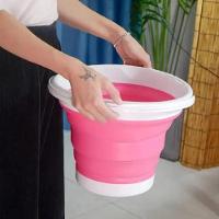 Balde Multiuso Retrátil Flexível Limpeza Doméstico Capacidade 10l Compacto Silicone Rosa - 2