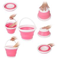 Balde Multiuso Retrátil Flexível Limpeza Doméstico Capacidade 10l Compacto Silicone Rosa - 5