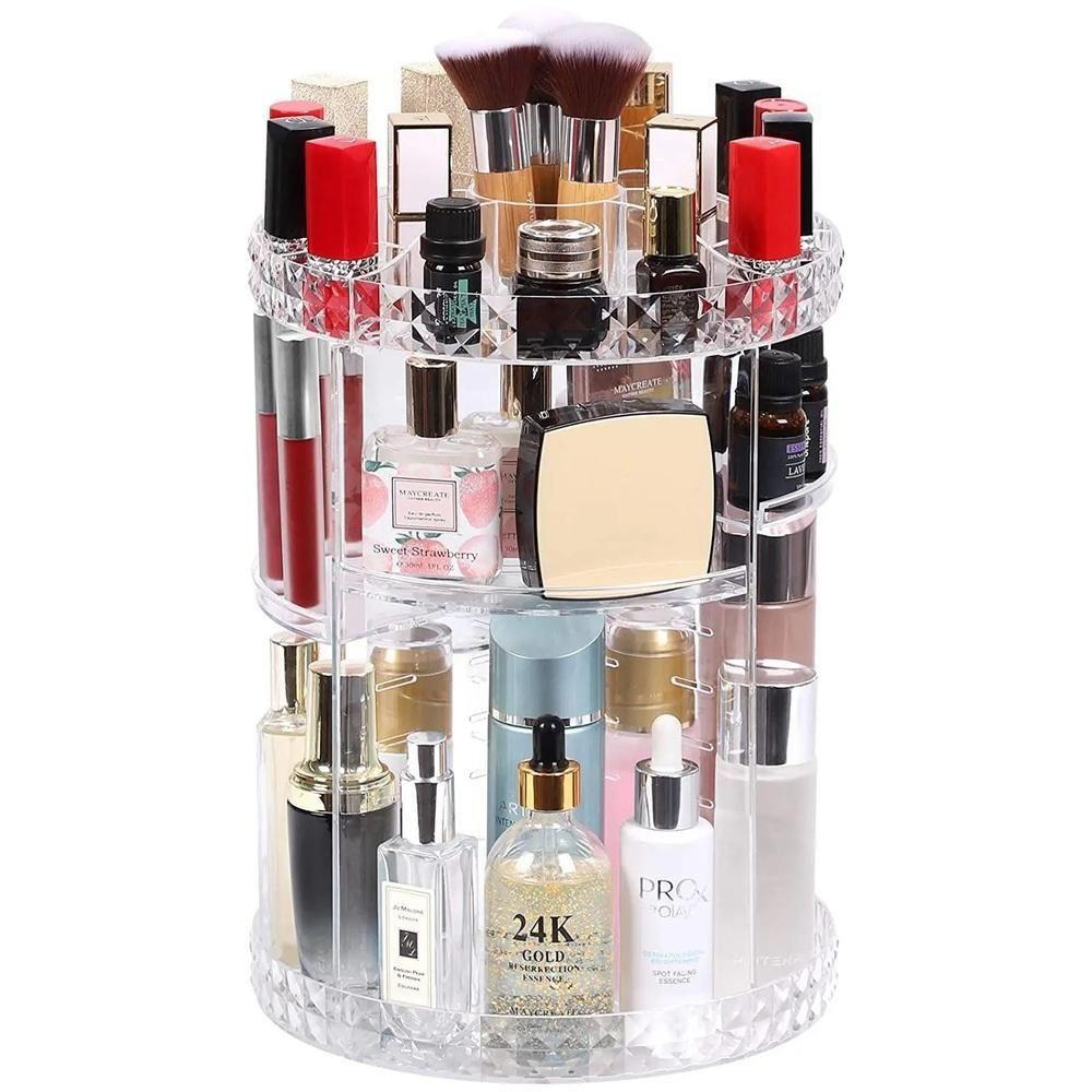Organizador De Cosmeticos Giratorio Suporte Perfumes Maquiagem Redondo Ajustavel Armazenagem 3 Andares Acrilico Com Rota - 2