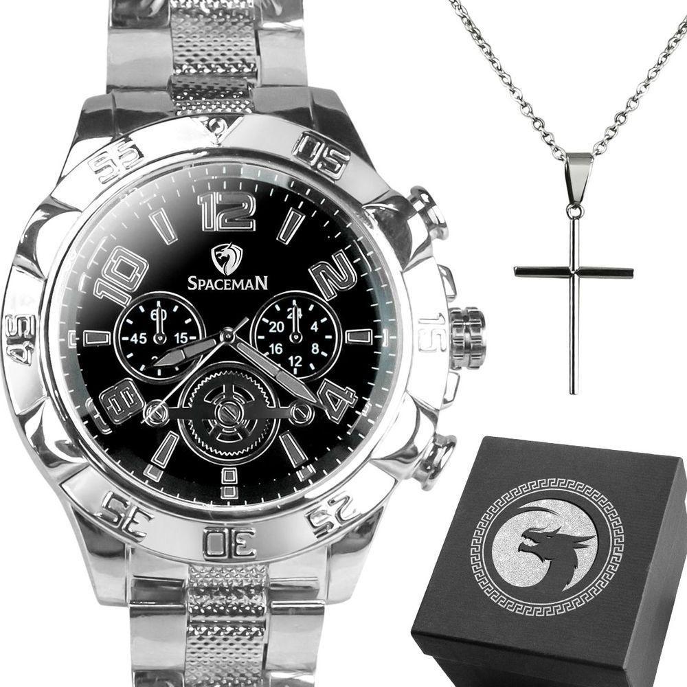 Relogio Masculino Prova Dagua Prata + Cordao Cruz + Caixa Qualidade Premium Resistente Catolico - 1
