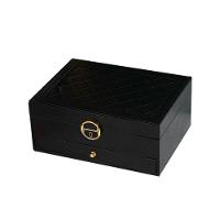 Maleta Caixa Porta Joias Estojo Organizador 2 Níveis Gaveta Anéis Brincos Pulseiras Relógio Preto - 5