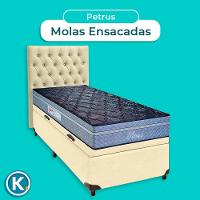 Kit Cama Box Bau + Cabeceira + Colchão Solteiro Molas Ensacadas - Petrus - Paropas