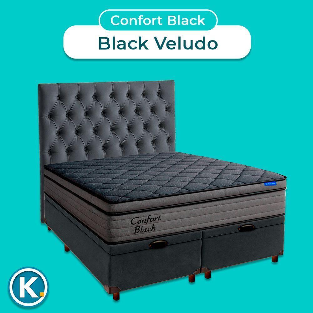 Baú Cinza + Cabeceira + Colchão King Confort Black Ortobom - 4