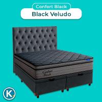Baú Cinza + Cabeceira + Colchão King Confort Black Ortobom