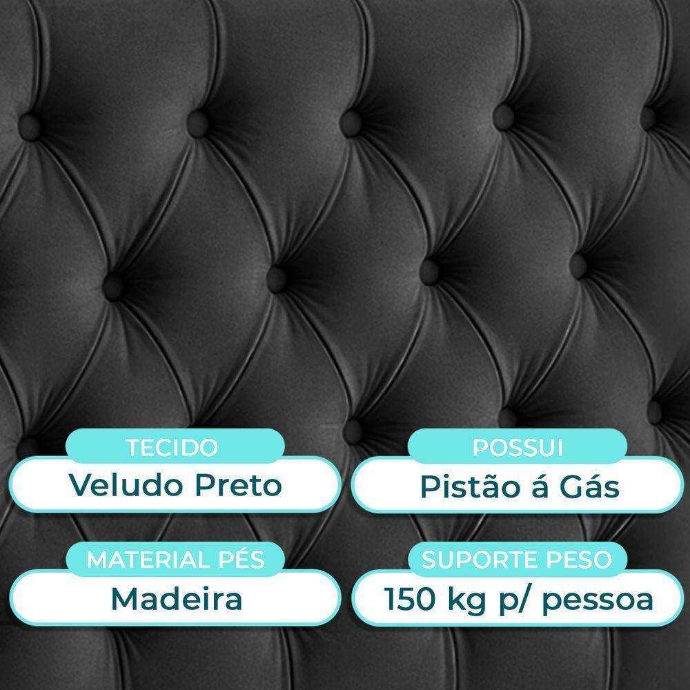 Cabeceira Estofada Solteiro Luna Nature Veludo Preto 88x136 - 4