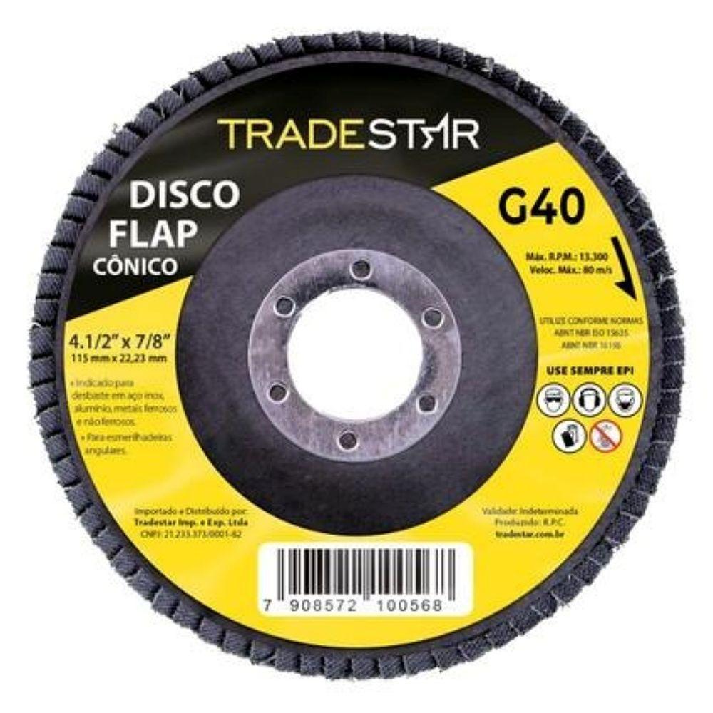 Disco Flap 115 Mm G40 Fibra Cônico Aço Tradestar - 1