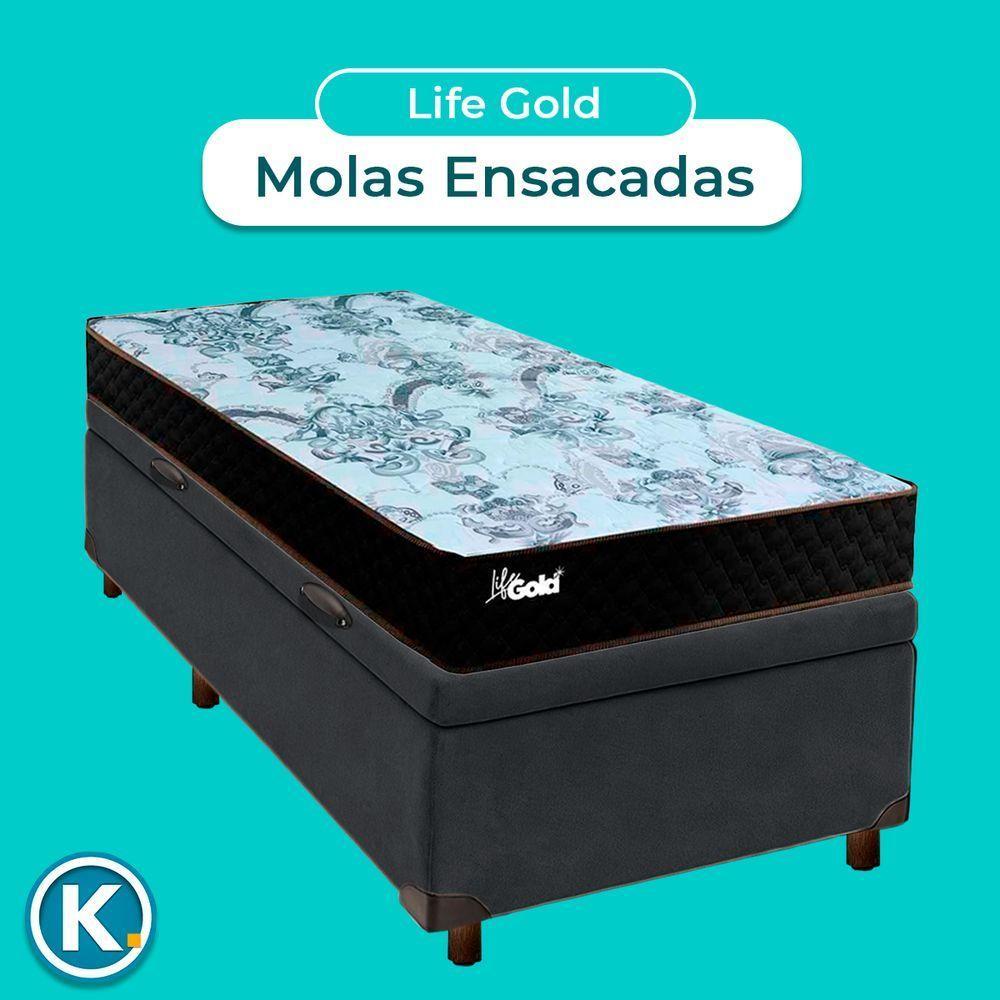 Conjunto Cama Box Bau Blindado Solteiro + Colchão Molas Ensacadas Life Gold Paropas - 4