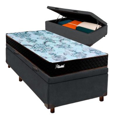 Conjunto Cama Box Bau Blindado Solteiro + Colchão Molas Ensacadas Life Gold Paropas