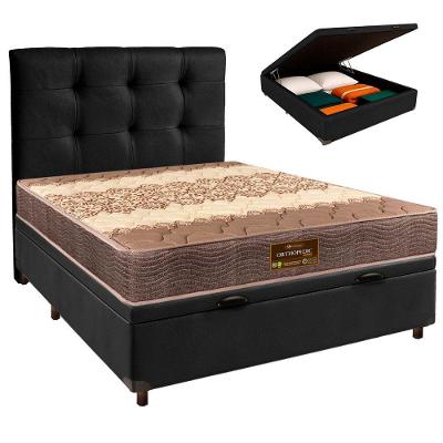 Conjunto Cama Box Bau Preto Casal + Colchão D26 Ortophedic Sankonfort + Cabeceira