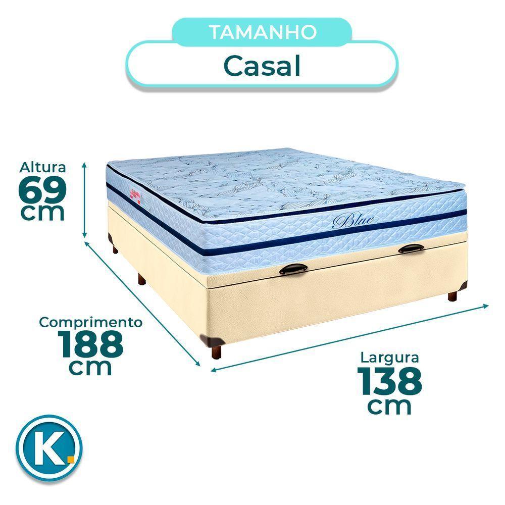 Conjunto Cama Box Bau Bege Casal + Colchão Molas Ensacadas Blue Paropas - 3