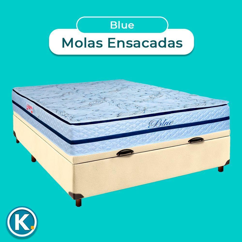 Conjunto Cama Box Bau Bege Casal + Colchão Molas Ensacadas Blue Paropas - 4