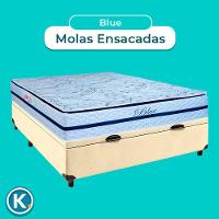 Conjunto Cama Box Bau Bege Casal + Colchão Molas Ensacadas Blue Paropas