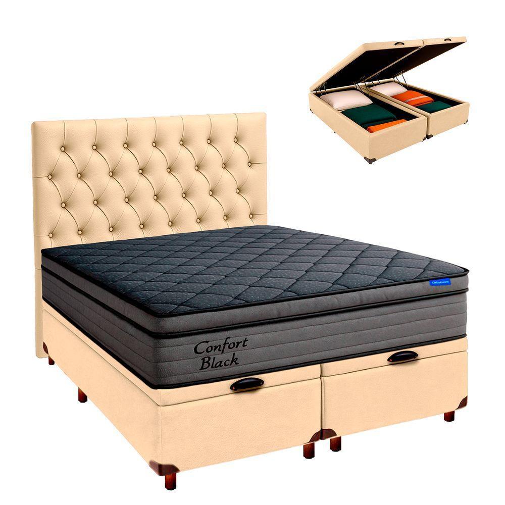Baú Begetiza + Cabeceira+colchão Queen Confort Black Ortobom - 1