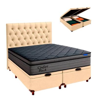 Baú Begetiza + Cabeceira+colchão Queen Confort Black Ortobom