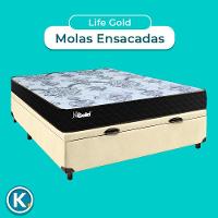 Conjunto Cama Box Bau Bege Casal + Colchão Molas Ensacadas Life Gold Paropas