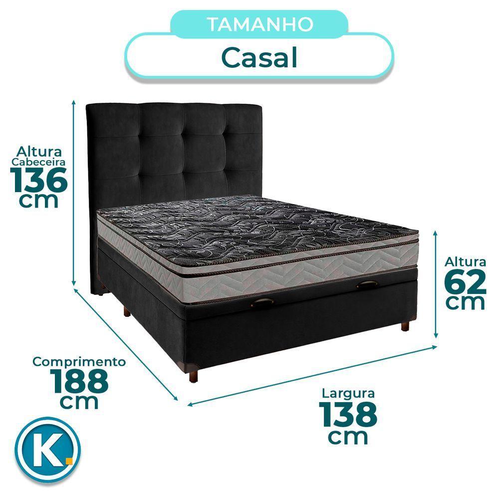 Conjunto Cama Box Bau Preto Casal + Colchão D28 Conforto Paropas + Cabeceira - 3