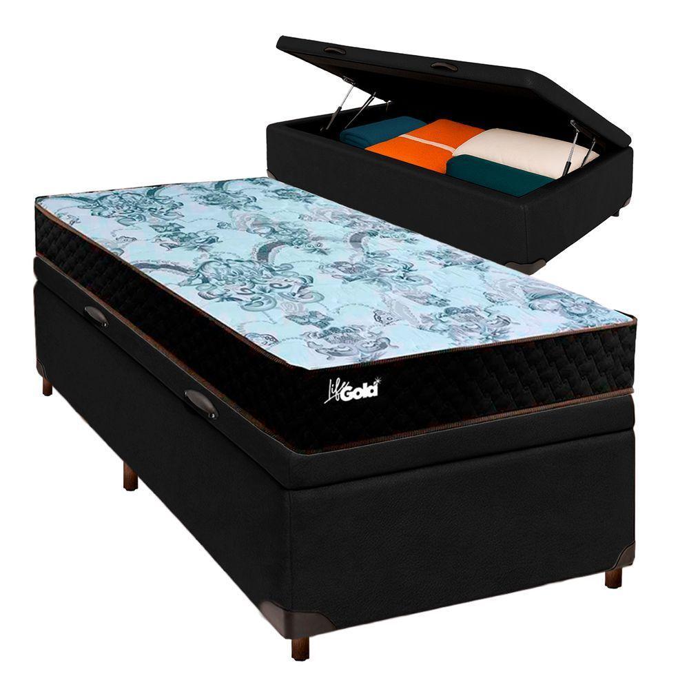 Cama Box Bau Blindado Solteiro + Colchão Molas Ensacadas Life Gold Paropas - 1