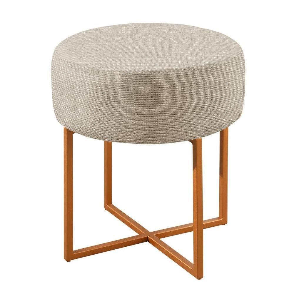 Puff Banqueta Otávio Luxo Base Bronze Castellar Móbile Linho Bege Claro - 1
