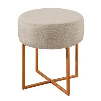 Puff Banqueta Otávio Luxo Base Bronze Castellar Móbile Linho Bege Claro - 1