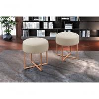 Puff Banqueta Otávio Luxo Base Bronze Castellar Móbile Linho Bege Claro - 4