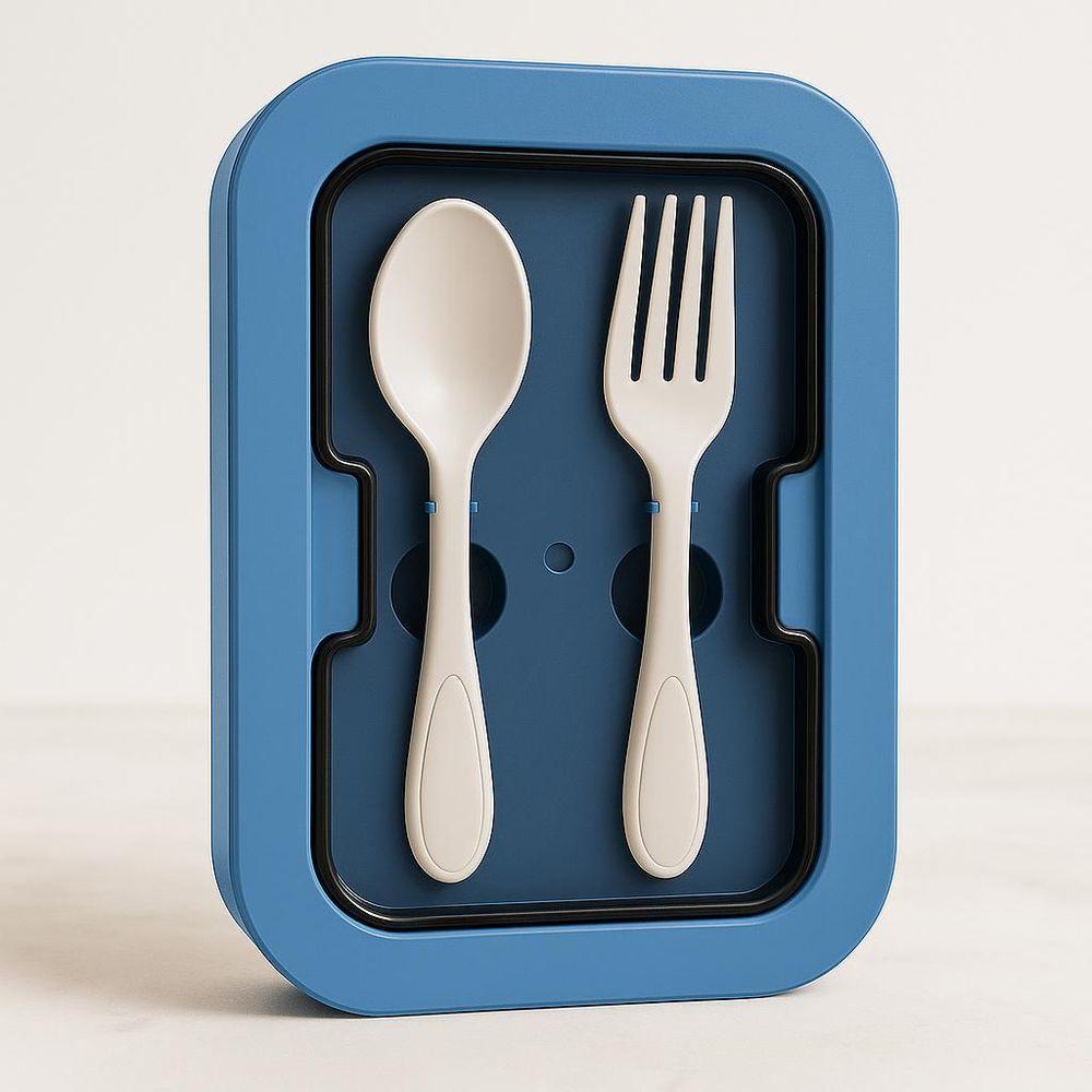 Kit Marmita Com Divisórias E Talheres Azul Livre Bpa - 2